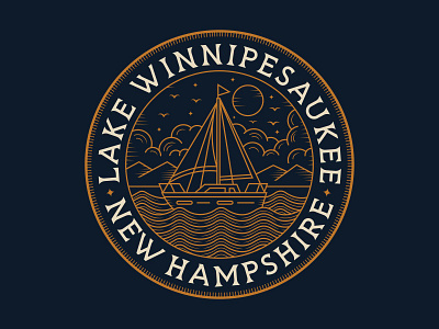 Lake Winnipesaukee, New Hapmshire adventure apparel badge branding clothing design geometric illustration illustrator line lineart logo merch merchandise monoline mountain outdoor sailing sea surf