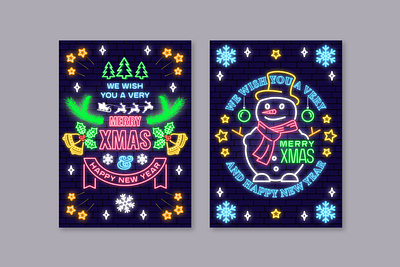 Neon Light Christmas Greeting Card card christmas design illustration light neon new poster vector xmas year