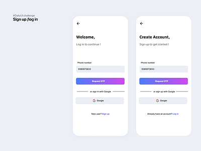 Signup -login page for mobile application app branding design graphic design illustration logo ui ux vector webdesign