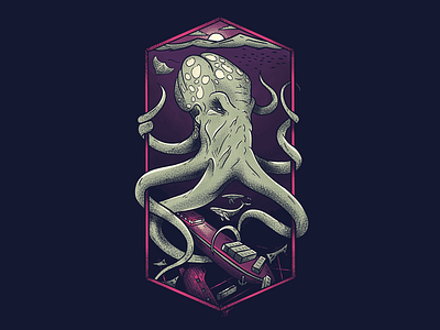 Kraken vintage - style illustration book cover design procreate texture brush vintage texture