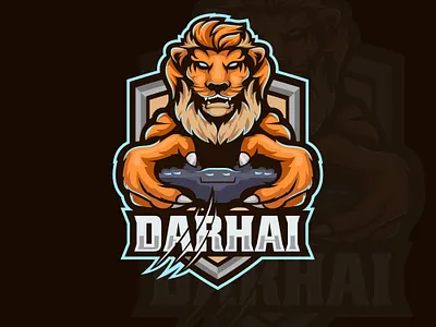 Darhai Gaming E-Sport Logo animal logo animation e sport esport logo graphic design lion esport lion gamers lion gaming logo lion king lion logo lion playing game logo design