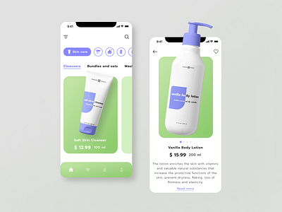 Cosmetics - Mobile App app application beauty clean cosmetics design e commerce app ecommerce interface ios app mobile app natural online shop product product app skin care ui ux