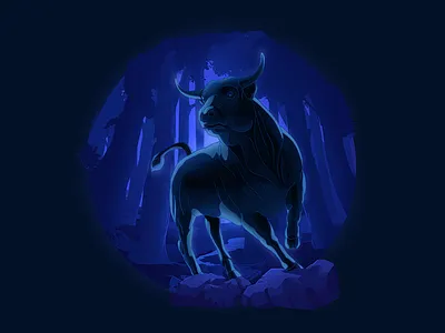 Bull NFT bull composition forest moon night procreate