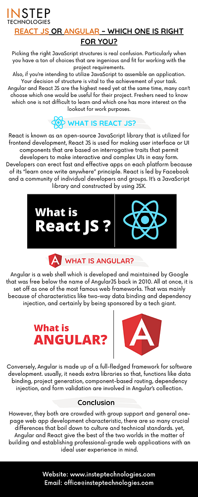 React JS or Angular – Which one is right for you? instep insteptechnologies service team