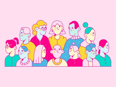 Together avatar avatars character character design characters color contrast diversity illustration illustration 2d outline people pink shapes society together vector vector art