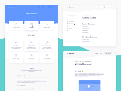 Shortwave — Help and Docs clean components docs faq help help center icons landing ui visual web webdesign website