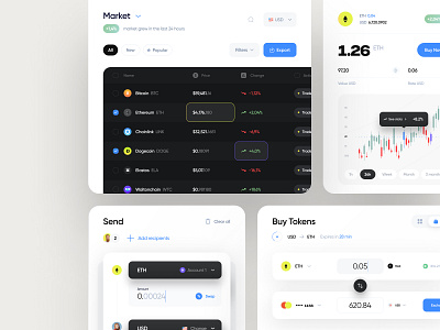 Cryptocurrency Dashboard UI Components app banking crypto crypto exchange cryptocurrency dark theme dashboard design fintech interface marketplace minimal nft ui ui design ux ux design wallet web web design