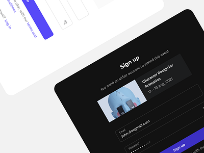 Sign up form app application content dailyui dark design event light login mobile mode product registration session signing signup tickets ui ux webinar