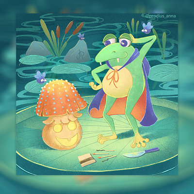 Frog animal artwork book illustration branding cartoon cg character art character design cute digital art digital illustration fairytale frog green illustration illustrator mushroom picture book stickers water