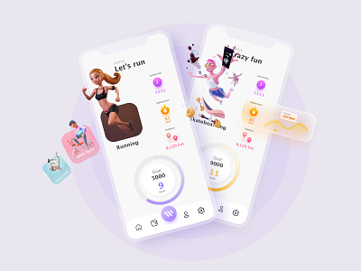 Mobile App for Activity Life 3d affinity designer app blender cartoon character chart clean crypto design figma gradient graphic design mobile nft sport ui ux vector web