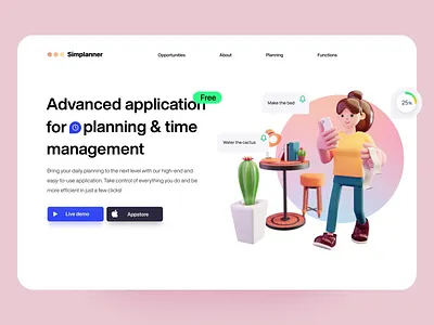Simplanner – Concept of a time planning application 3d 3d illustration animation app application design illustration management motion graphics planning time ui ui design ux ux design web design website