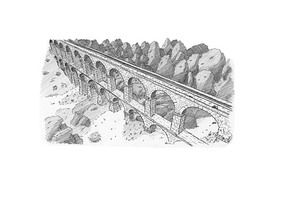 Roman Aqueduct architecture artwork drawing illustration inkpen sketch