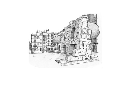 Roman ruins architecture artwork drawing illustration inkpen sketch