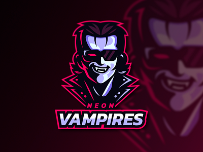 Neon Vampire Esports Logo 80s anime cyberpunk esports gaming illustration illustrator leather logo mascot neon red retro sunglasses teeth vampire