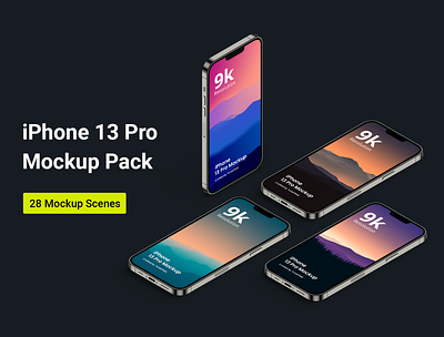 iPhone 13 Pro Mockup Pack - Highly Detailed iPhone 13 Mockups 13 app banner branding design graphic design header hero iphone iphone 13 pro mockup isometric mobile mockup presentation pro product showcase ui web web design