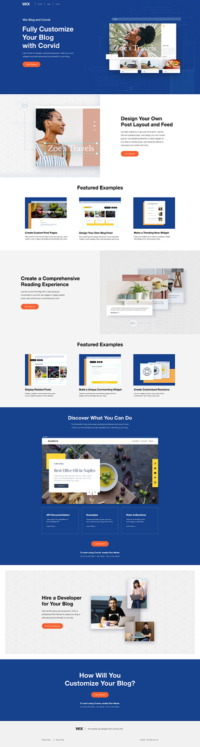 Wix blog and Corvid blog code design landing page