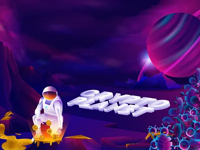 Crypto Planet Illustration astronaut bitcoin blockchain cardano chainlink crypto cryptocurrency digital art digital artwork ethereum galaxy illustration litecoin mountains outer space planet polkadot stellar vector vector illustration