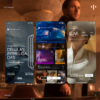 Wallace Corp. App + Figma Template app blade branding cyberpunk design figma future futurism futuristic home instagram mobile movie onboarding runner store template ui