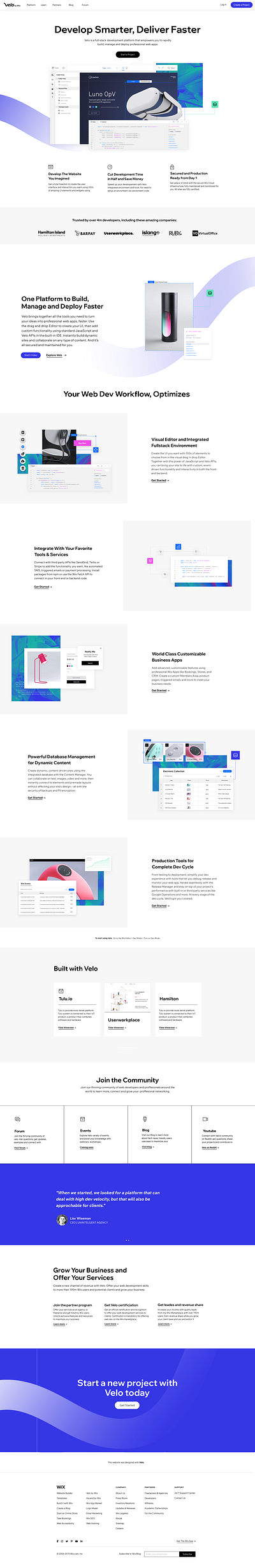 Velo by Wix branding code developer website