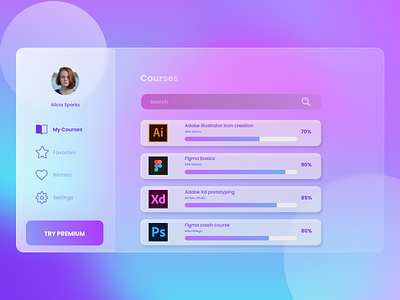 Course Glassmorphism app design ui web