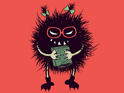 Evil bug with a book book lover bookie books character creature cute evil evil creature illustration read reading vector