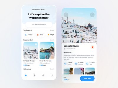 Travel App app design booking booking app clean concept explore interface minimal mobile app mobile app design mobile design mobile ui modern design popular design tourism trip travel travel agency travel app ui design ui ux design