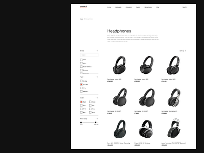 Music Webshop behringer cart clean grid headphones layout minimal music selection sennheiser shop sony typography ui ux webshop white space