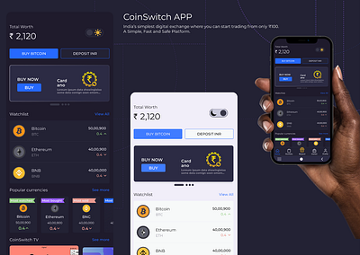 CoinSwitch Kuber blackmode cards cardstrending cardsui cardsweb crypto darkmode design figma mode trending21 uiux uxui webdesign