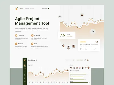 Agile Project Management Tool Landing Page chart design fireart fireart studio flat landing light management task tool ui ux