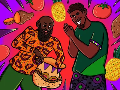 Ti Malice and Bouki african art color digital art digital illustration drawing folklore fruit illustration pattern procreate