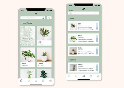 Mobile app for tracking plants at home, office, etc (Figma, iOS) app design figma ios mobile ui ux