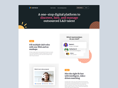 How it works - Discover, hire, and manage outsourced L&D talent elearning facilitator freelancer hire how how it works interface job landing ld learning outsourced search talent ui ux web