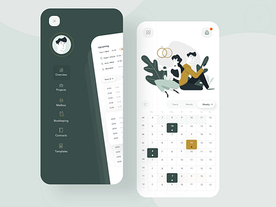 Application for organizing weddings animation app calendar design events illustration logo menu typography ui ux wedding