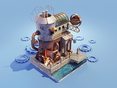 Steampunk Daylight 3d blender building city diorama illustration isometric lowpoly render steampunk