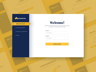 Daily UI Challenge :: 023 - Onboarding app bitcoin blockchain blue browser desktop ethereum gold investment mockup perspective ui yellow