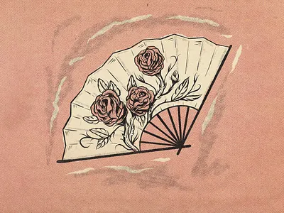 Fan fan half tone hand drawn illustration tattoo texture