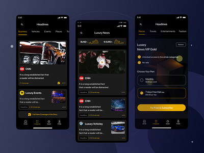 News App UI Design app design best ui clean ui cool ui daily ui dark app dark ui design tred 2021 dgpro studio golden ui jahid jaykar luxury ui mobile design news app trendy ui ui design ui practice uidesign uidesign2020 ux design