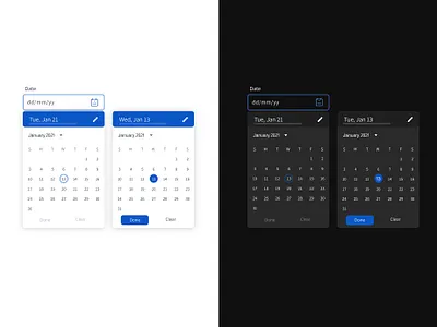 Date Picker- form field accessability blue dark mode date picker design form form design form field input light responsive ui ux