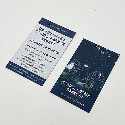 Travel Horror Stories - Business Cards branding business cards content marketing graphic design logo podcast stationery travel travel horror stories vacation