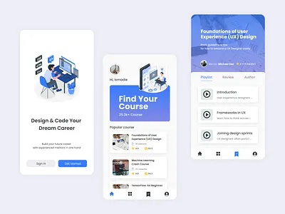 Design and learn code online course mobile application course app design home home screen landing page mobile app ui ui app ux
