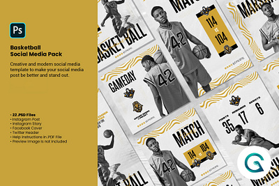 Basketball Social Media Pack banner basketball club cover flyer instagram post instagram story match nba playoffs promotion sports team template tournament training