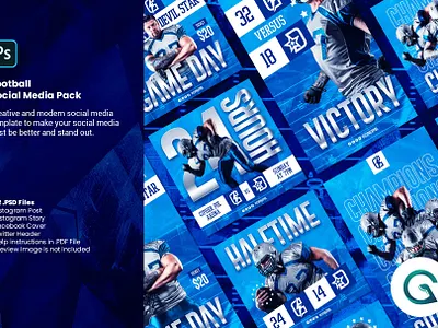 Football Social Media Pack american football banner basketball cover fantasy football football template game instagram post nfl rugby soccer sports superbowl template
