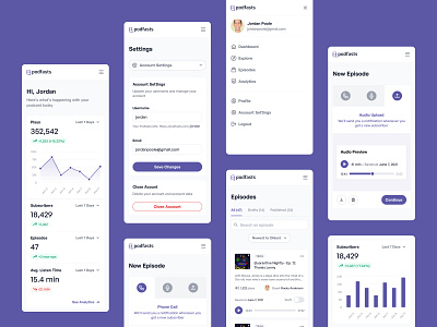 Podfasts - Mobile Dashboard analytics app audio dashboard episodes mobile app player podcasts profile statistics ui upload