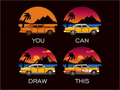 Classic Car beach car classic design ferrari ford illustration jaguar landscape mustang old retro summer sunset vector vehicle vintage