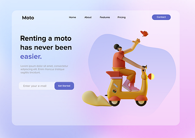 Moto Rental 3d branding colouful design glass glassmorphic icon illustration typography ui ux vector webdesign