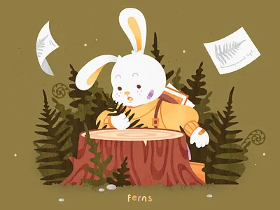 Ferns bunny digital art digital illustration fern ferns forest illustration kids illustration nature plants rabbit vector vector illustration