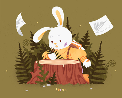 Ferns bunny digital art digital illustration fern ferns forest illustration kids illustration nature plants rabbit vector vector illustration