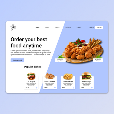 Food landing page app design graphic design ui