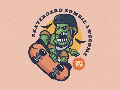 Zombie Skateboard Logo Mascot brand branding business cartoon character design icon illustration logo logodesign logoicon logomascot mascot nft nftart nftcharacter nftcollector skateboard vector zombie