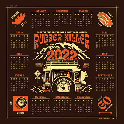 Have a great year! 2022 bandana bear calendar character illustration lettering screenprint typography